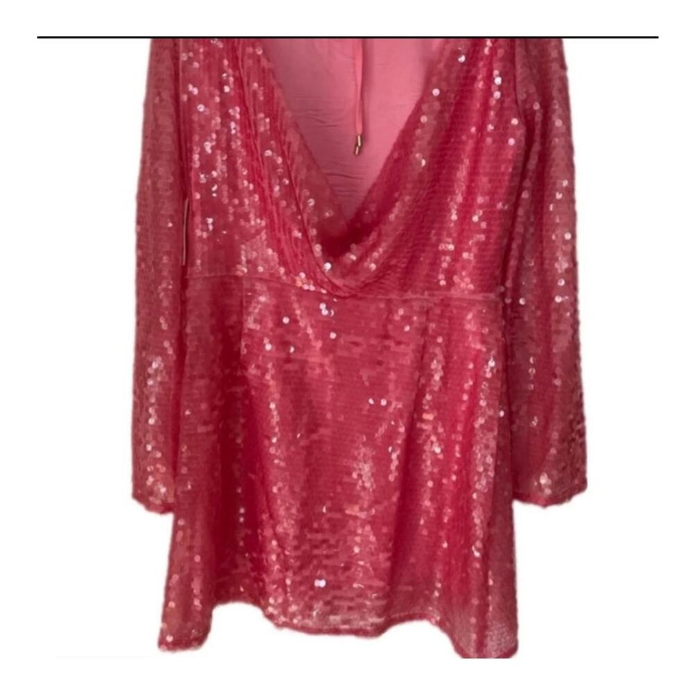 Pink Sequin Drape Back Mini Dress Anthropologie Long Sleeve NEW with Tags 16W - Picture 10 of 12